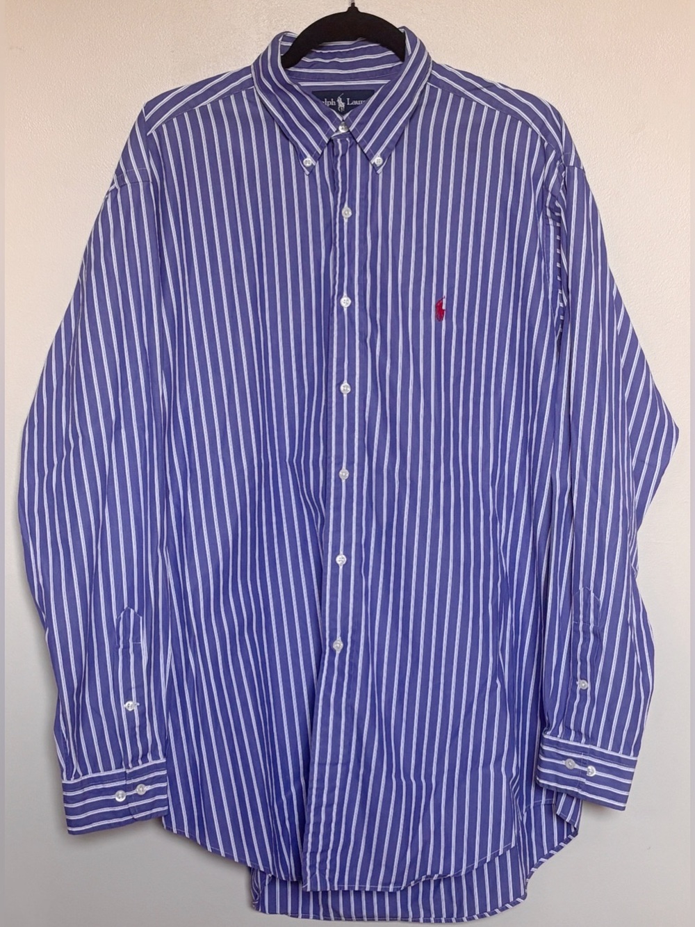 Ralph Lauren Men's Blue & White Striped Button-Down Shirt neck size 16.5
